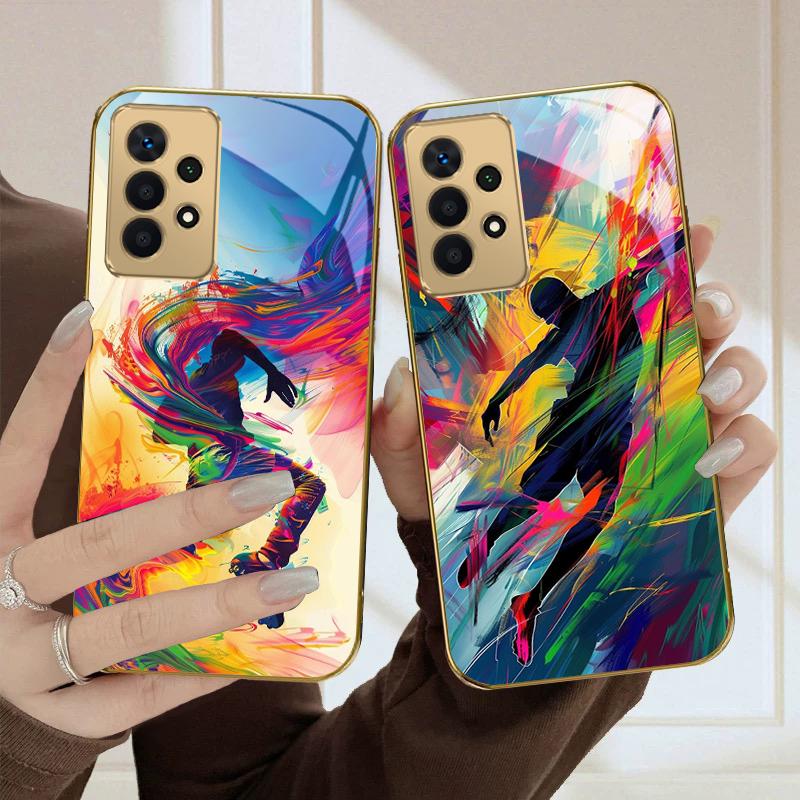 Абстрактная спортивная тема Для Samsung A36 A35 A34 A33 A32 A31 A26 A25 A23 A22 A21s A73 A72 A71 A42 A56 Золотой стеклянный чехол для телефона