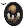 Waterproof Oil Painting Halloween Ghost Wall Decor, Cute Table Sign, Vintage Oval Framed Punch-free Art Picture, Decorative for Mantel Living