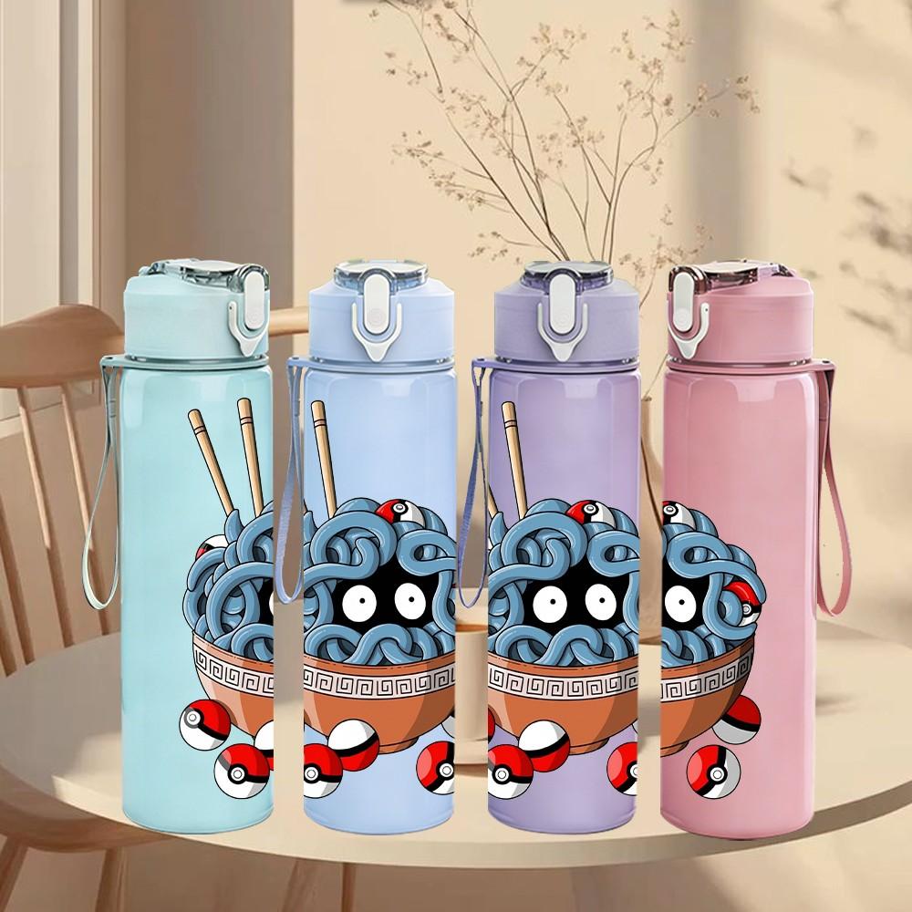 1PC Ramen Noodle Bowl Cartoon Pattern 750ml Color Plastic Sports Water Bottle Leakproof Flip Straw Lid Suitable for Sports Office Home Use