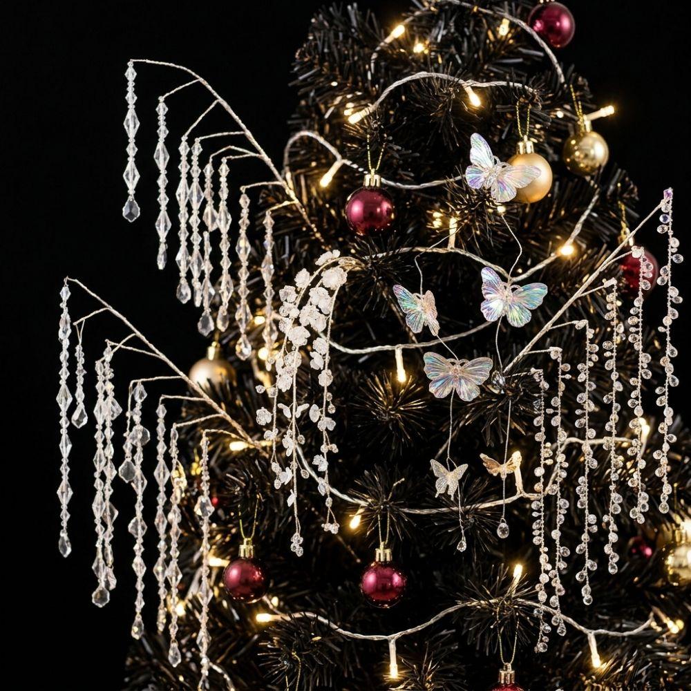 Crystal Dangle Christmas Crystal Pick Branch with Butterfly Clear Icy Christmas Twig Holiday Party