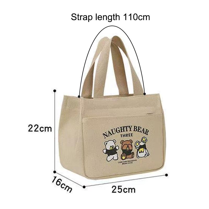 Мультяшная милая сумка-тоут из холста с принтом медвежонка, сумка для продуктов с регулируемым плечевым ремнем, ручная сумка для ланча, холщовая сумка, сумка для бенто