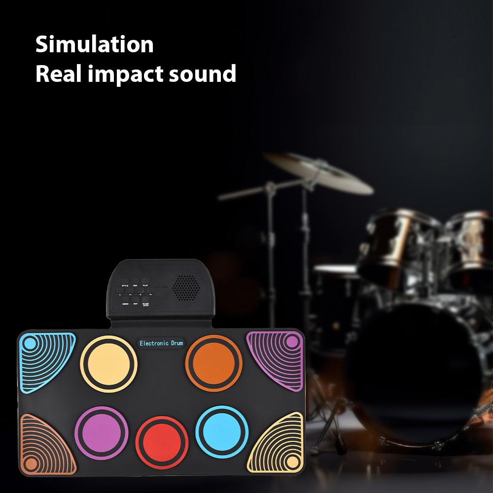 Электронная барабанная установка с динамиком Hand Roll Drum Set 9 пэдов Поддерживает различные аудиовходы 7 барабанов