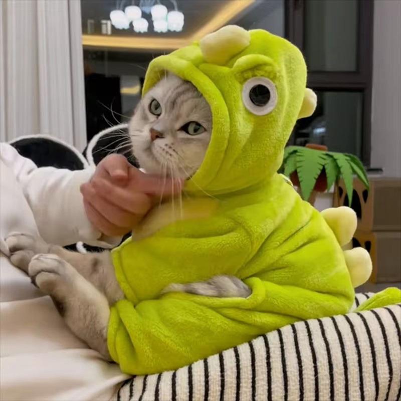 Winter Puppy Dog Cat Clothes Fleece 4-legged Soft Sweater for Sphynx Cat Thick Warm Hooded Dinosaur Sweatshirt Coat for Kittens
