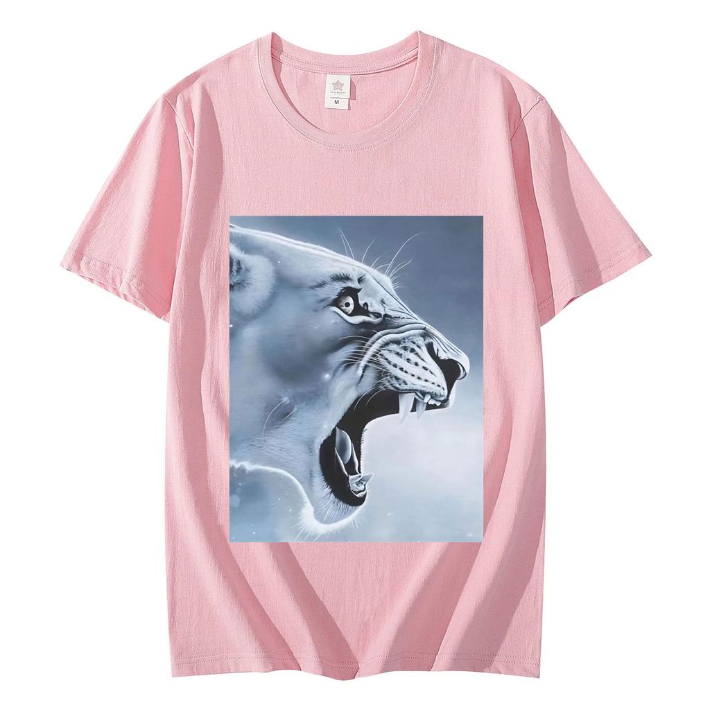 Fun and Angry Lion Emoji Pattern Tshirt Comfortable and Casual Summer ShortSleeve TShirt Women Clothing Fashion Personality