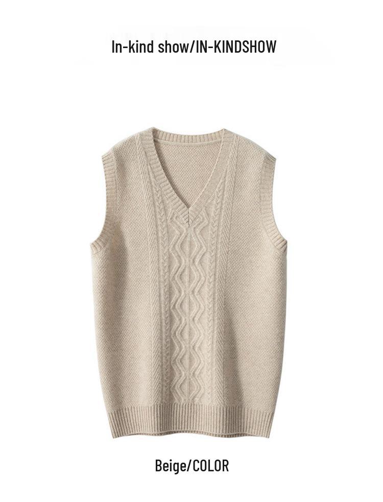 Мужской кашемировый пуловер без рукавов с V-образным вырезом: Осенне-зимний толстый свитер большого размера