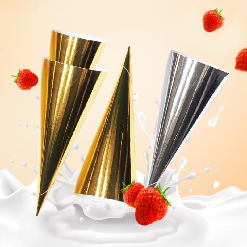 100Pcs Aluminum Foil Paper Disposable Ice Cream Holder Solid Color Anti-Soiling Ice Cream Cone Sleeve Hand-Held Thickened