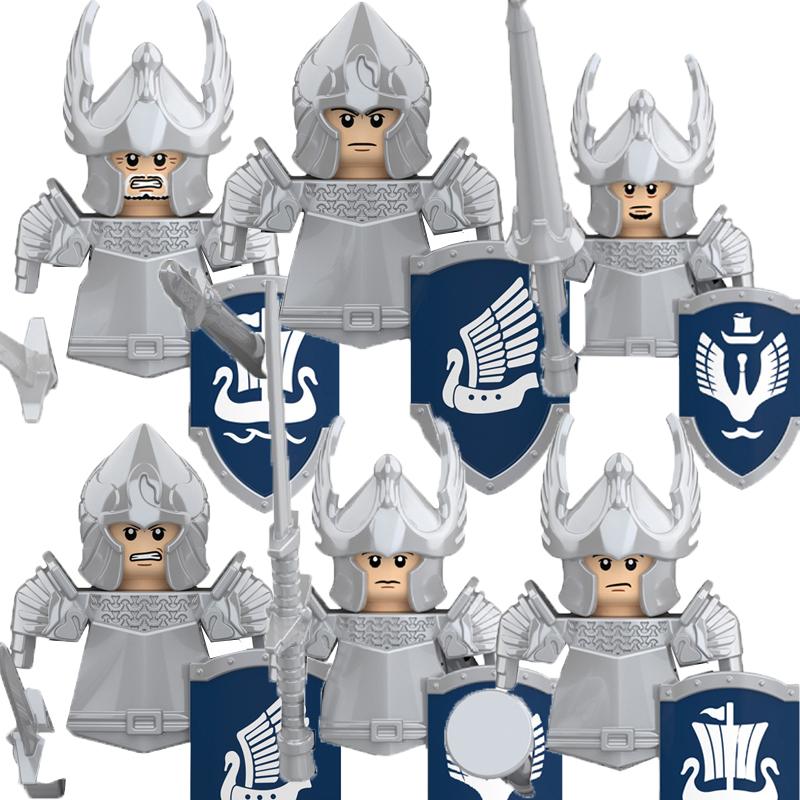 MOC Medieval Military Building Blocks Elven Warrior Orc Rohan Gondor Knight Character Set Animal Army Weapon Bow Crossbow Toy