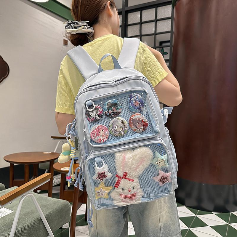 Anime Inspired Transparent Backpack With Pendant And Badge For Students And Daily Use