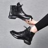 Short Boots Women's Autumn and Winter New Lapel Double Zipper Martin Boots First Layer Cowhide Flat Boots Women's Leather Boots