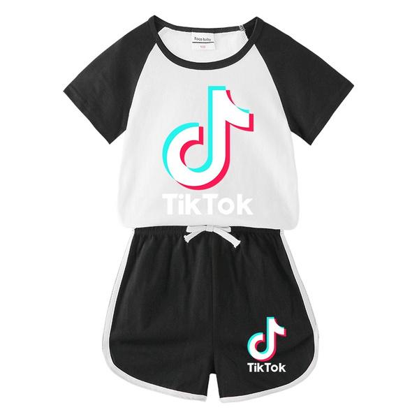 Модные детские комплекты Tik-Tok из 2 предметов, комплекты детской одежды для мальчиков и девочек, рубашки, топы + шорты, костюмы для детей от 3 до 10 лет