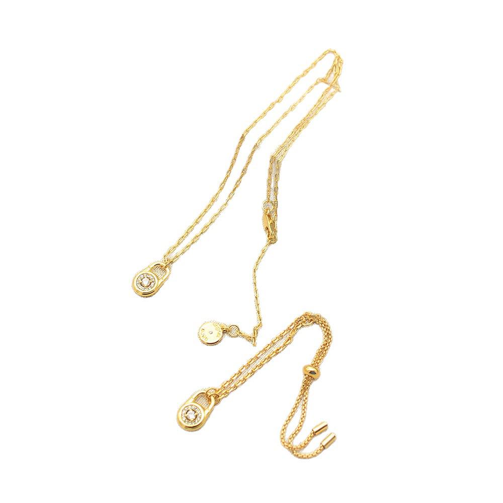 Роскошный женский медный ювелирный набор с золотым покрытием: Ожерелье & браслет