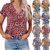Spring And Summer 3D Digital Printing Leopard Print Pattern V-Neck Short-Sleeved Casual T-Shirt Women'S Clothing