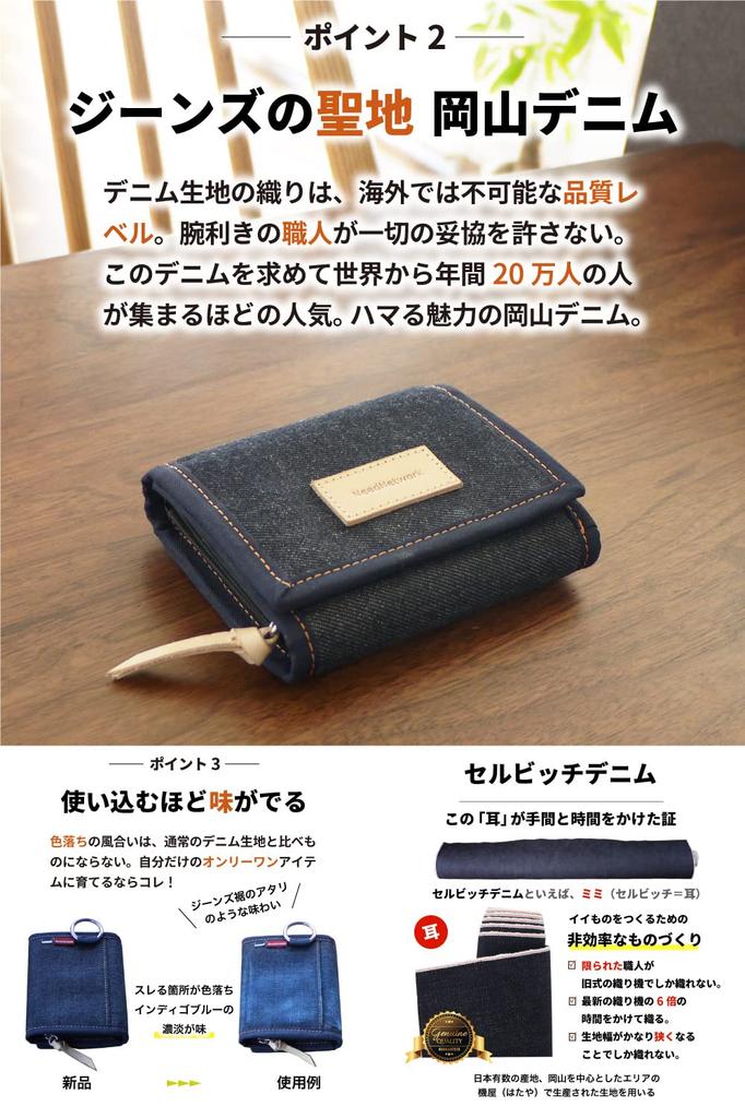 Кошелек Okayama Denim, складной, компактный, на молнии, кошелек для монет, большой емкости, с карабином, чехол для карт и монет [Need Network] для мужчин