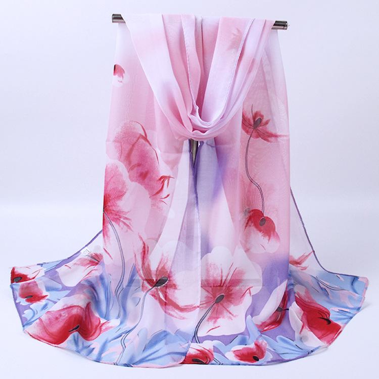 Silk Scarf For Women In Summer Fashionable Shawl Thin And Versatile Spring And Autumn Sand Scarf Long Chiffon Small Strip Scarf