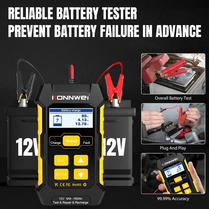 KONNWEI KW510 Battery Tester 12V Car 5A Battery Charger Pulse Repair Wet Dry AGM Gel Lead Acid Car Repair Tool