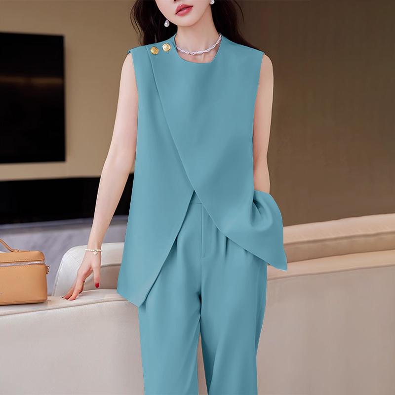 ZANZEA Women Casual Round Neck Sleeveless Buttoned Irregular Hem Loose Tanks