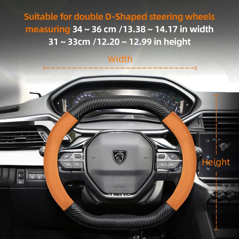 zkfan8 Suitable for Peugeot Breathable Leather Matte Carbon Fiber Texture Steering Wheel Cover Suitable for 206 208 3008 308 207 