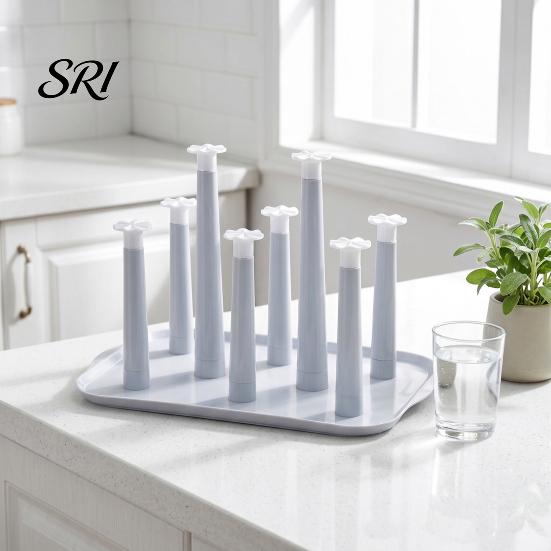 Cup Drying Rack for 6 Cups 6-Slot Plastic with Drip Tray Space-Saving Holder Countertop Organizer Mugs Glasses BPA-Free Kitchen Storage