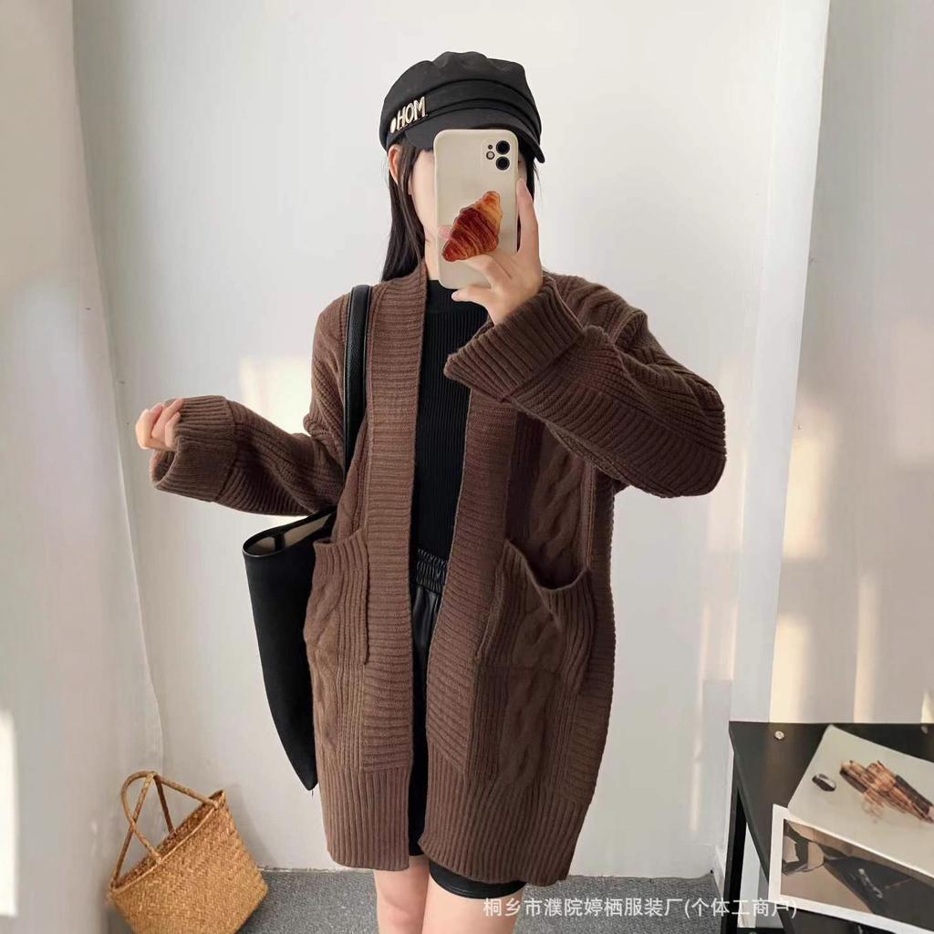 Sweater Lazy wind cardigan New loose knitted cardigan women's coat Medium and long thickened autumn and winter outer women's coat