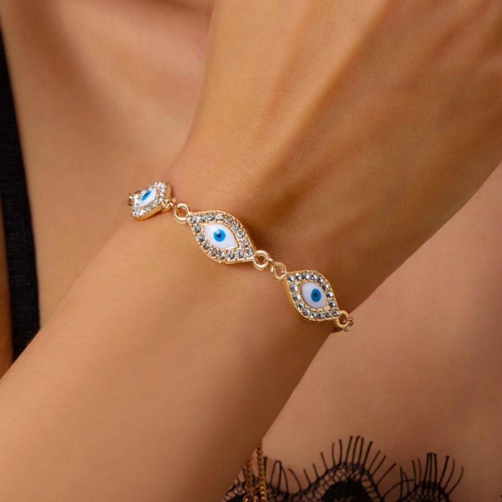 Браслет-цепочка с золотыми молитвенными синими глазами в турецком стиле, браслет с символом удачи, женские украшения