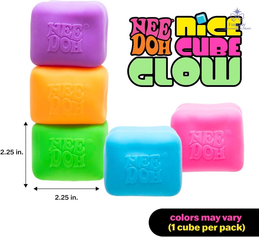 Schylling Needoh Nice Cube Светящаяся сенсорная игрушка с очень прочной упругостью - Светится в темноте и всегда возвращается к своей квадратной форме