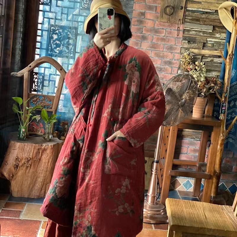 Johnature Льняные винтажные женские пальто с принтом в китайском стиле, весенние свободные хлопковые парки с длинными рукавами в стиле ретро, ​​теплые парки с круглым вырезом