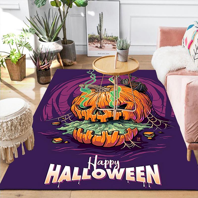1Pc Spooky Pumpkin Halloween Rug, Office Carpet Indoor Outdoor Doormat, Non-Slip, Comfortable, Living, Christmas Halloween,  Xmas Gift G1241