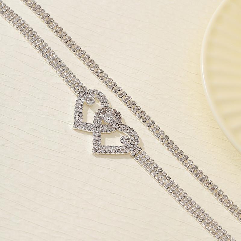 Personalized Trendy Double Heart Anklet, Full Diamond Shining Beach Anklet Popular