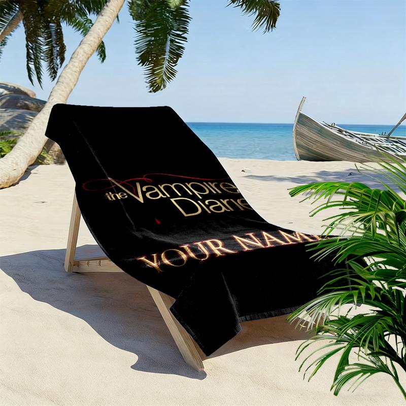 Custom Name Vampire Diaries Print Beach Towel, Large Soft Quick Dry Towel for Beach Camping Swimming