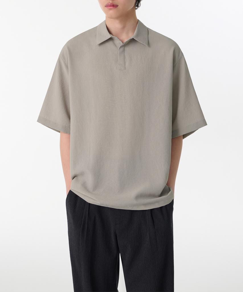 MUSINSA STANDARD Relaxed Linen-Like Tunic Short Sleeve Shirt [Light Beige]
