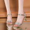 Fairy Wind Open-toed Sexy Sparkling High Heels with Rhinestones Gold Square Head Sandals Female 2025 Summer New