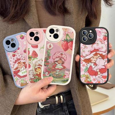 Анимированный чехол для телефона S-Клубничный S-Шорткейк Для IPhone 16 15 14 11 12 13 Pro Max Plus Задняя кожаная крышка