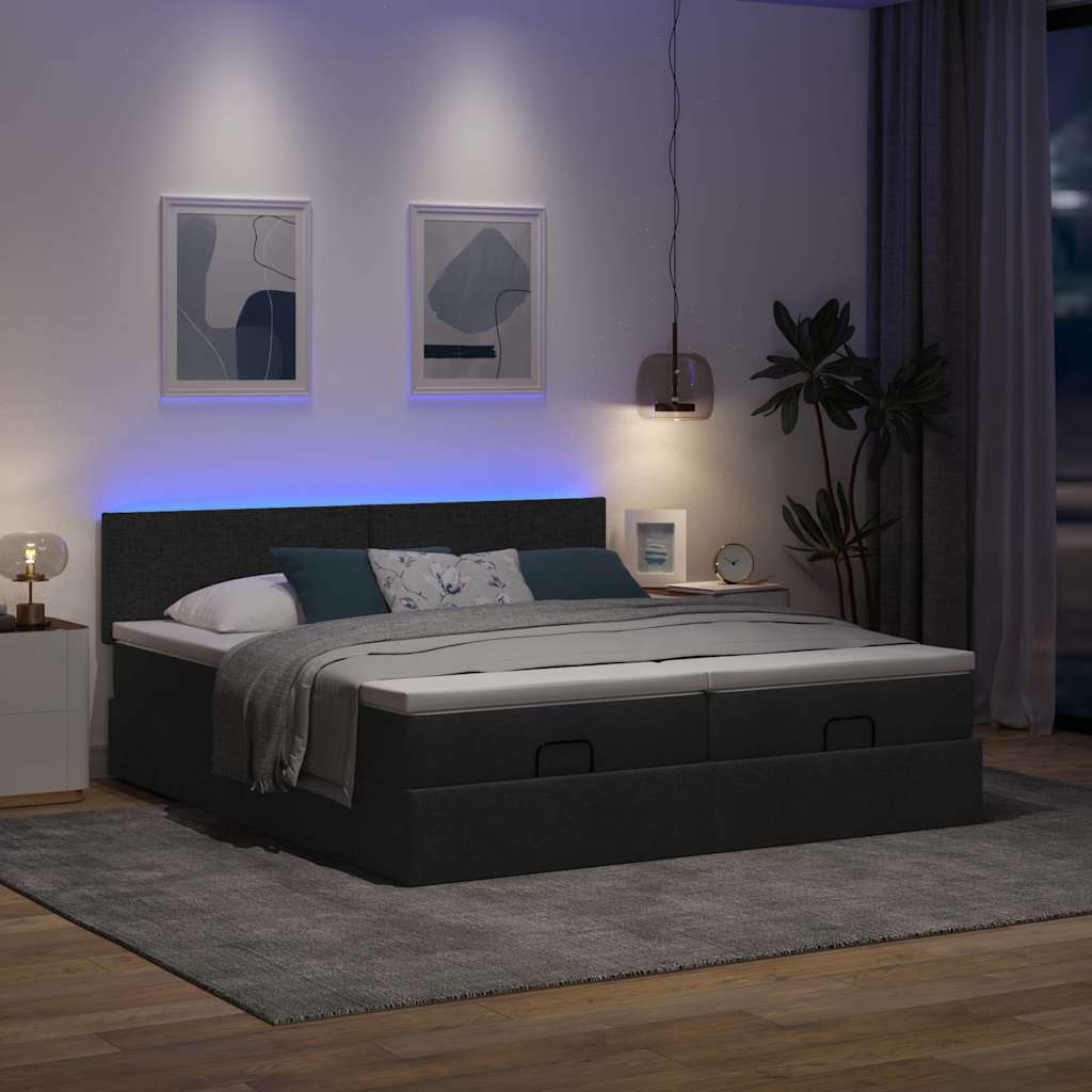 Ottoman Bed with Mattresses & LEDs Black 180x200 cm Fabric
