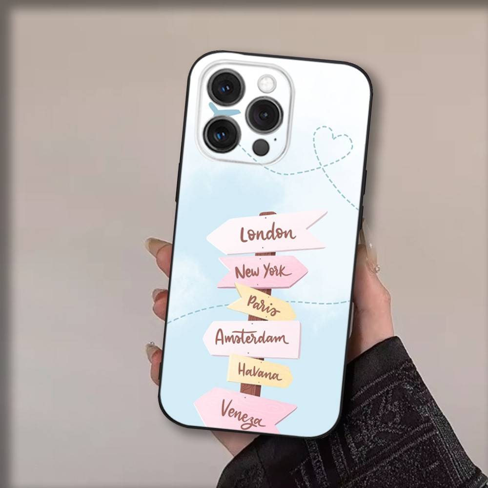 Чехол для телефона "План поездки" для iPhone 17,16,15,14,13,12,11,Pro,Max,Plus,Air,X,XS,XR,SE,8,7,Mini, Мягкий черный Funda