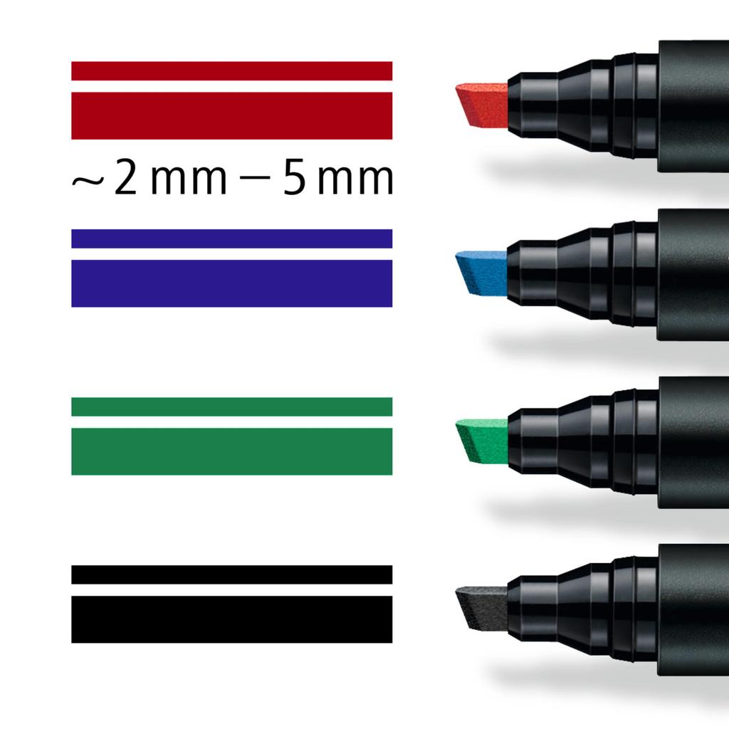 Staedtler Перманентные маркеры Lumocolor, Широкий скошенный наконечник, Заправляемые, 4 цвета (Красный, Синий, Зеленый, Черный) 350 WP4