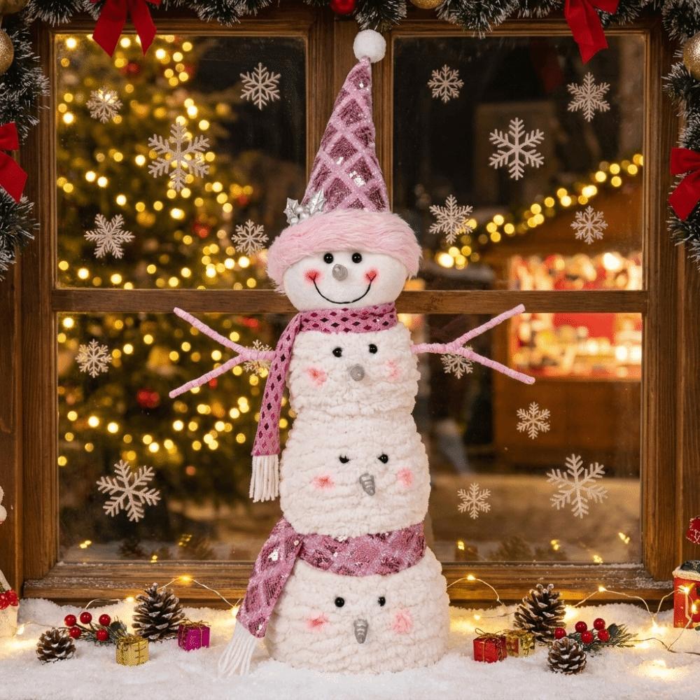 Foam Doll Christmas Plush Snowman Doll Pink Snowman Xmas Snowman Decoration Tabletop