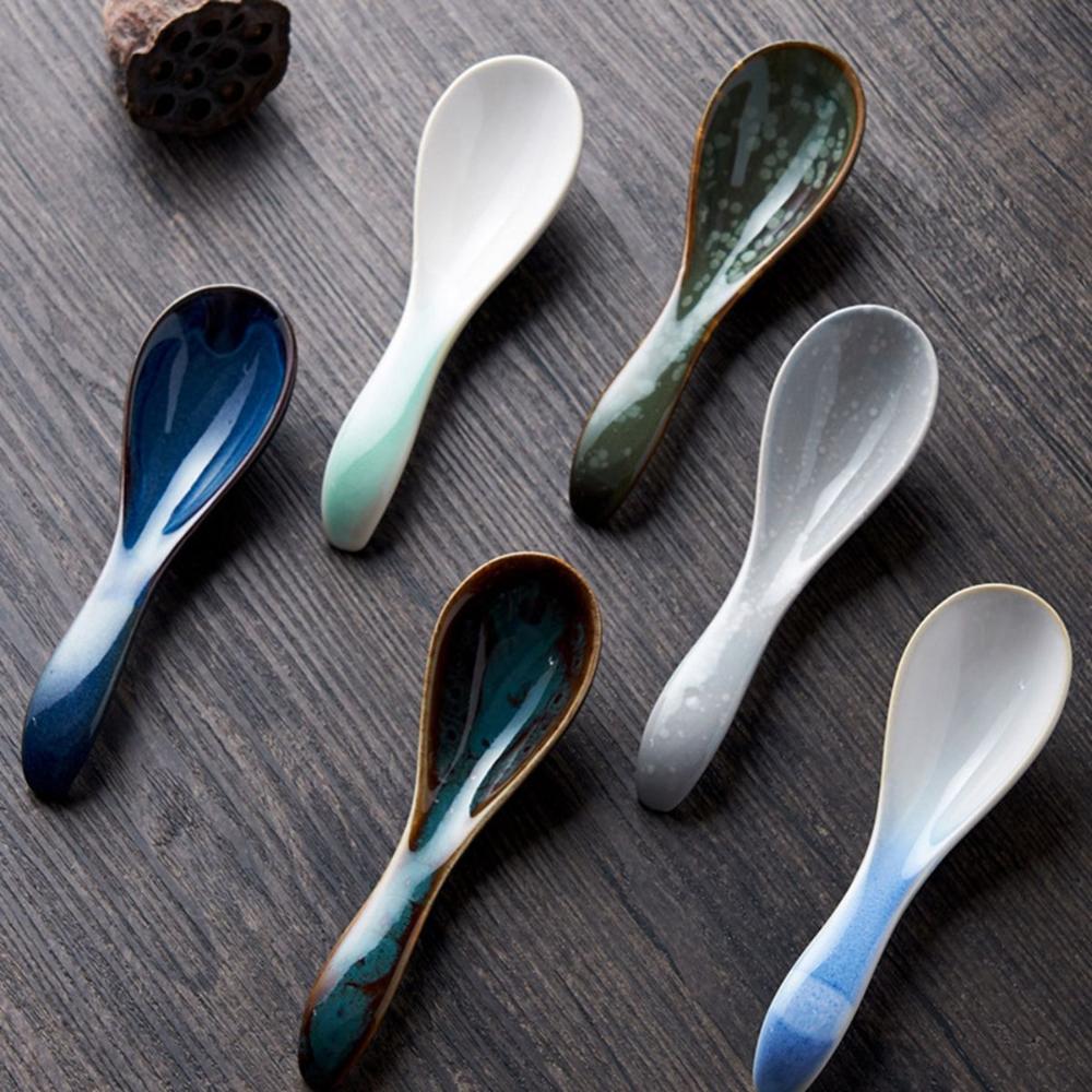 Kids Adults Ceramic Mixing Dinnerware Eating Kitchen Utensil Soup Spoons Cutlery Tableware