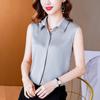Elegant Ladies Shirts Temperament Commuter Career Satin Blouse Women Undershirt Shirt Sleeveless Loose Lapel White Blouse