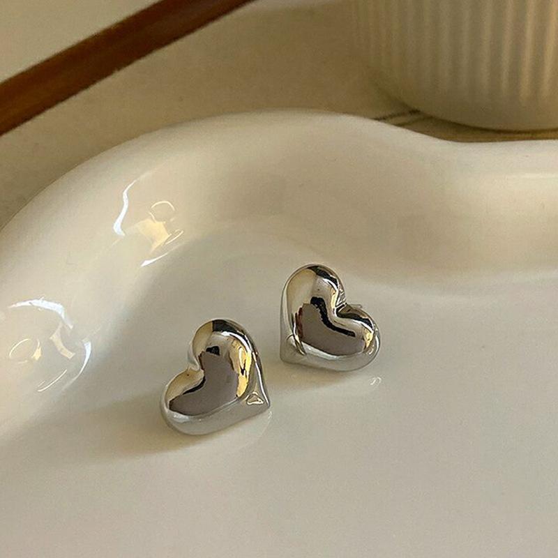 Модные серьги-пусеты в форме сердца любви золотого и серебряного цвета с гладкой поверхностью для женщин, минималистичные, модные, для вечеринки, свадьбы, подарок