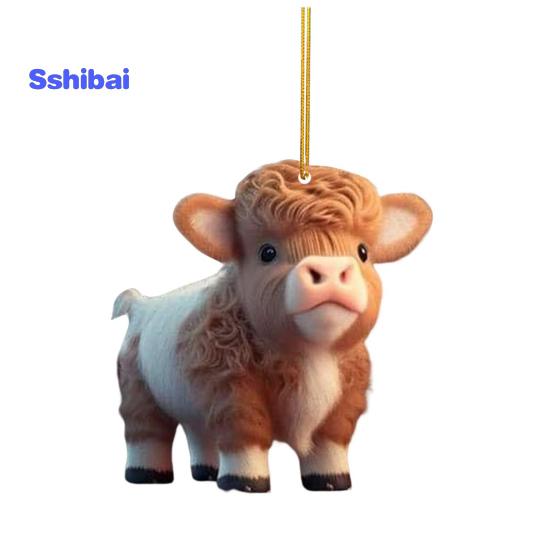 Милый мультяшный хайлендский коровий автомобильный кулон, акриловый художественный ремесленный орнамент, прекрасный автомобиль, зеркало заднего вида, украшение для дома, Рождественская елка, подвесное украшение, подарок