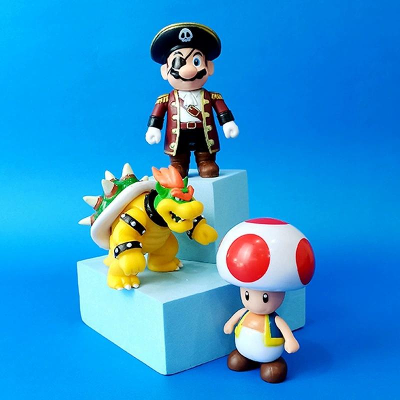 12 шт./комплект Фигурки персонажей Super Mario Bros из ПВХ Игрушки Куклы Набор моделей Луиджи Йоши Донки Конг Гриб Праздничные подарки