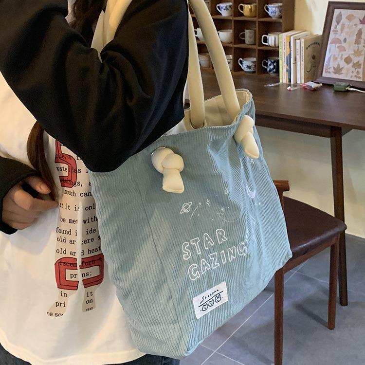 Осенне-зимняя женская сумка, корейская новая вельветовая сумка через плечо с вышитыми буквами, женская студенческая сумка-тоут