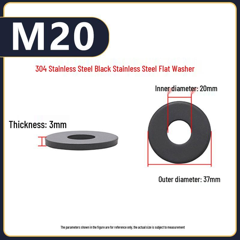 Игу Игу Нержавеющая сталь Черная прокладка Шайба M3M4 Плоская шайба для винтов