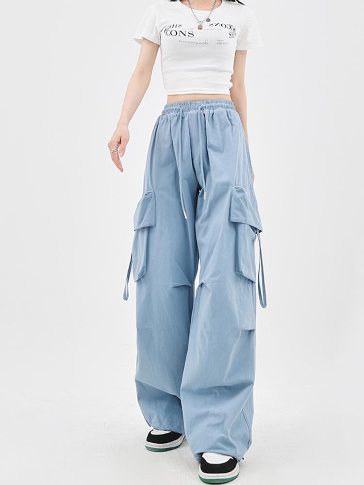 Бежевые брюки-карго женские в стиле Харадзюку в стиле хип-хоп Y2K винтажная уличная одежда оверсайз широкие брюки-парашюты женская корейская мода