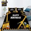Construction Truck Duvet Cover Microfiber Cartoon Construction Vehicle Print Bedding Set Gift Happy Birthday Pattern Quilt Cover