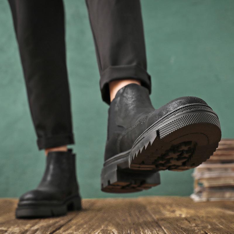 Ботинки Martin с гравировкой Brock, мужские, из натуральной кожи, с высоким голенищем, в стиле ретро, короткие ботинки Chelsea S51-L