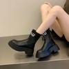Shoes for Women Thick Sole Knee-High Elastic Long Boots Women Autumn Winter New Letter Height Increasing Motorcycle Women Boots