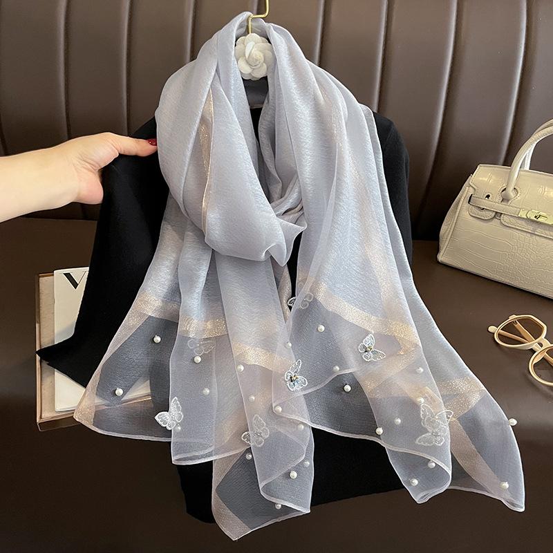 Luxury Silk Shawl Scarf for Women Design Embroidery Flowers Hijab Wraps Bufandas Female Headkerchief Fouloud Echarpe