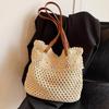 Versatile Shoulder Cotton Thread Straw Bag, New Hand-woven Bag, Large Capacity Tote Seaside Vacation Beach Bag