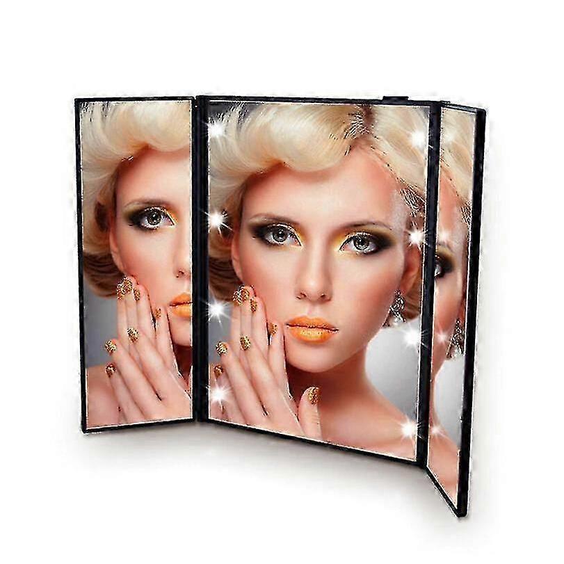 Portable Led Light Makeup Mirror Vanity Cosmetic Hand Folding Led Mirror Lamp|makeup Mirrors(black)